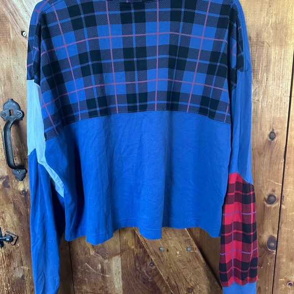 Nike Women's Tartan Patchwork Blue and Red Plaid cropped Sweatshirt - Picture 3 of 4